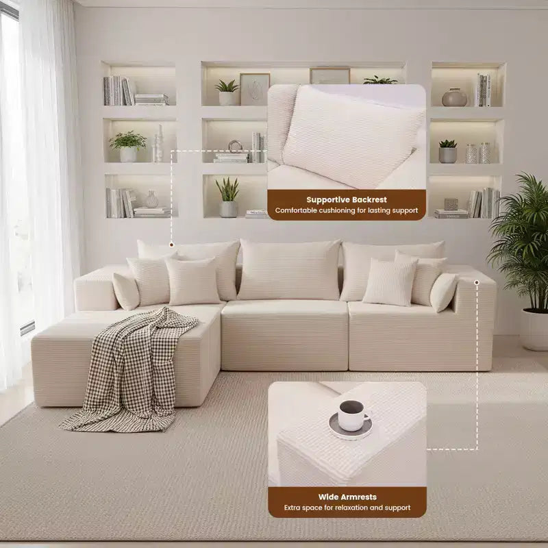 105.51 in Corduroy Modular L-shaped Sectional Sofas set With Ottoman