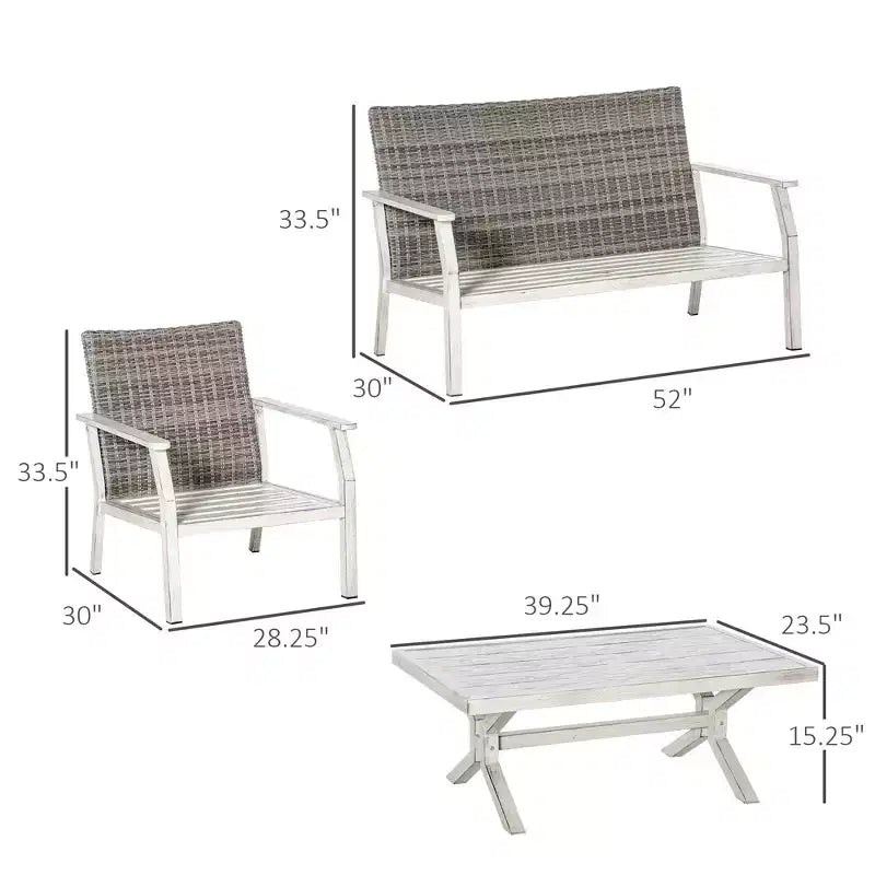4-częściowy zestaw mebli tarasowych z poduszkami, zewnętrzne zestawy wypoczynkowe z wikliny, zestawy sof z aluminiową ramą na podwórko, przy basenie lub do ogrodu