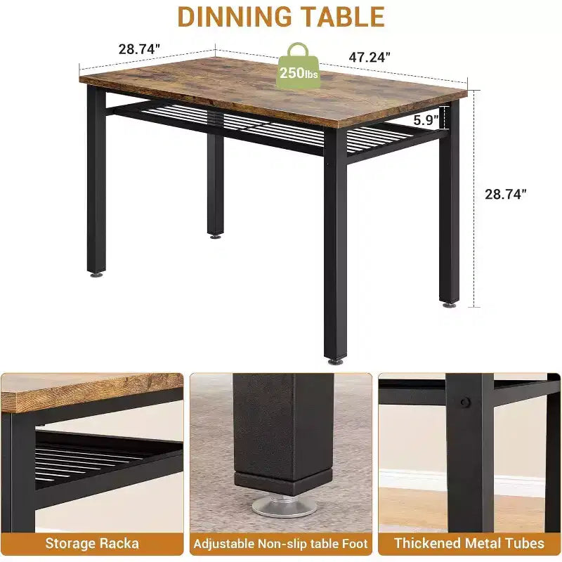 4 Piece Dining Table Set for 4, Wood Kitchen Table with 2 Chairs and Bench, Rectangular Kitchen Table Set with Storage Shelf for Living Room