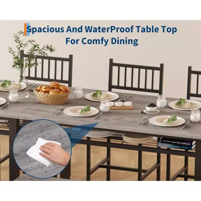4 Piece Dining Table Set for 4, Wood Kitchen Table with 2 Chairs and Bench, Rectangular Kitchen Table Set with Storage Shelf for Living Room