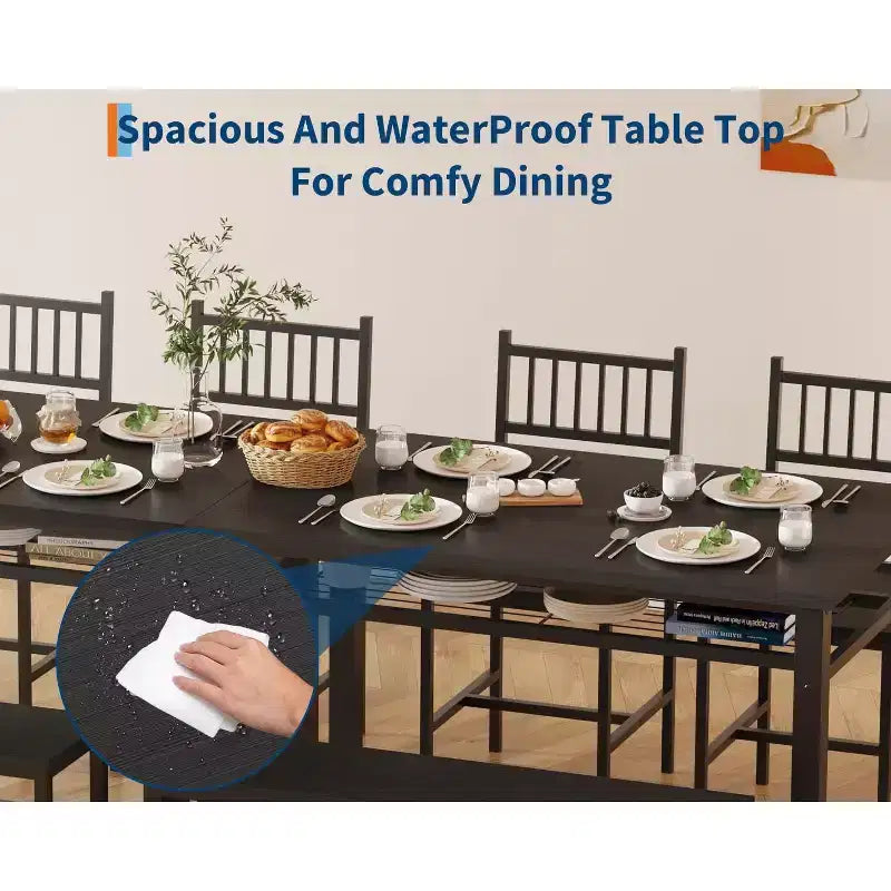 4 Piece Dining Table Set for 4, Wood Kitchen Table with 2 Chairs and Bench, Rectangular Kitchen Table Set with Storage Shelf for Living Room