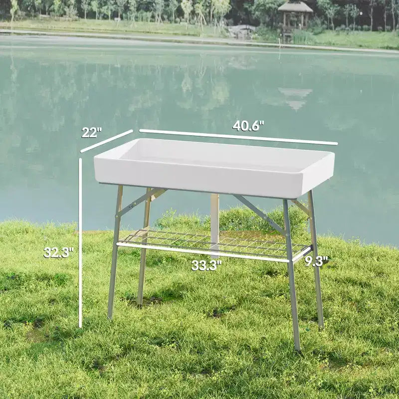 1,04 m klappbarer Kühlertisch mit Ablass, Befüll- und Kühlfunktion, Outdoor-Kühlertisch mit Ablageboden, Getränkekühler für Partys, Picknicks und Grillabende
