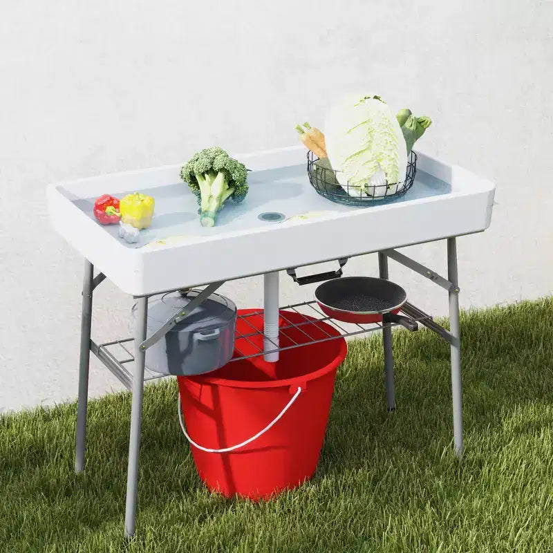 1,04 m klappbarer Kühlertisch mit Ablass, Befüll- und Kühlfunktion, Outdoor-Kühlertisch mit Ablageboden, Getränkekühler für Partys, Picknicks und Grillabende