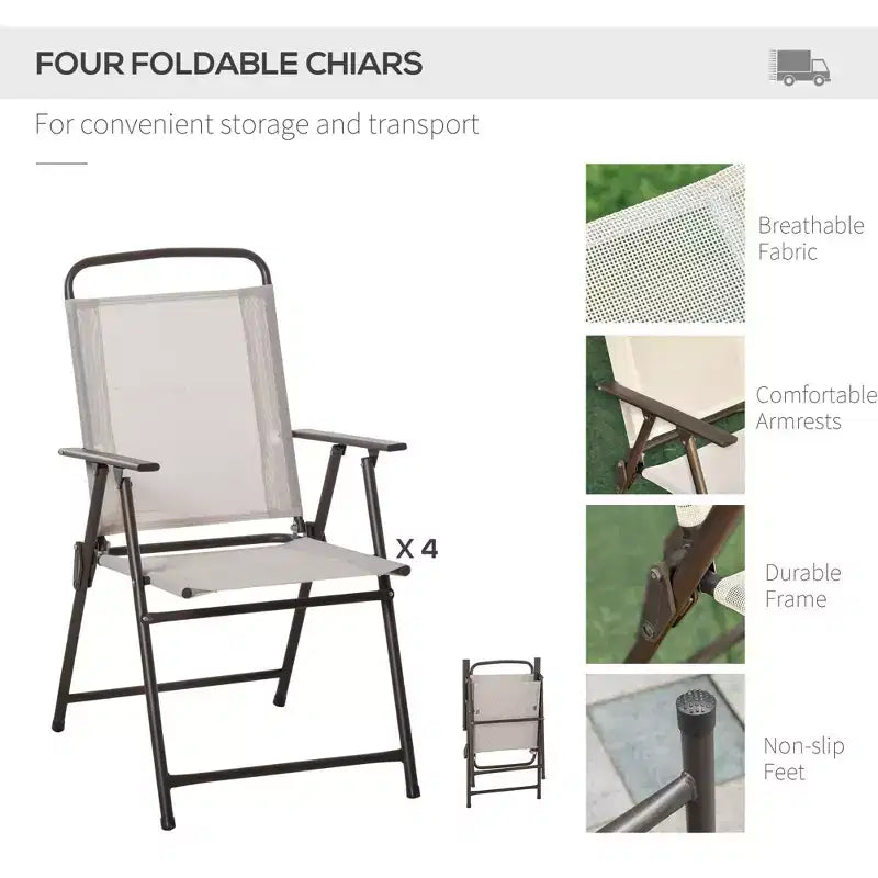 6 Piece Patio Dining Set for 4 with Umbrella, Outdoor Table and Chairs with 4 Folding Dining Chairs & Round Glass Table