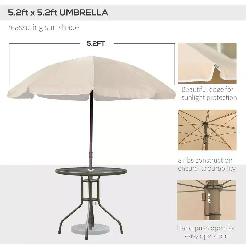 6 Piece Patio Dining Set for 4 with Umbrella, Outdoor Table and Chairs with 4 Folding Dining Chairs & Round Glass Table