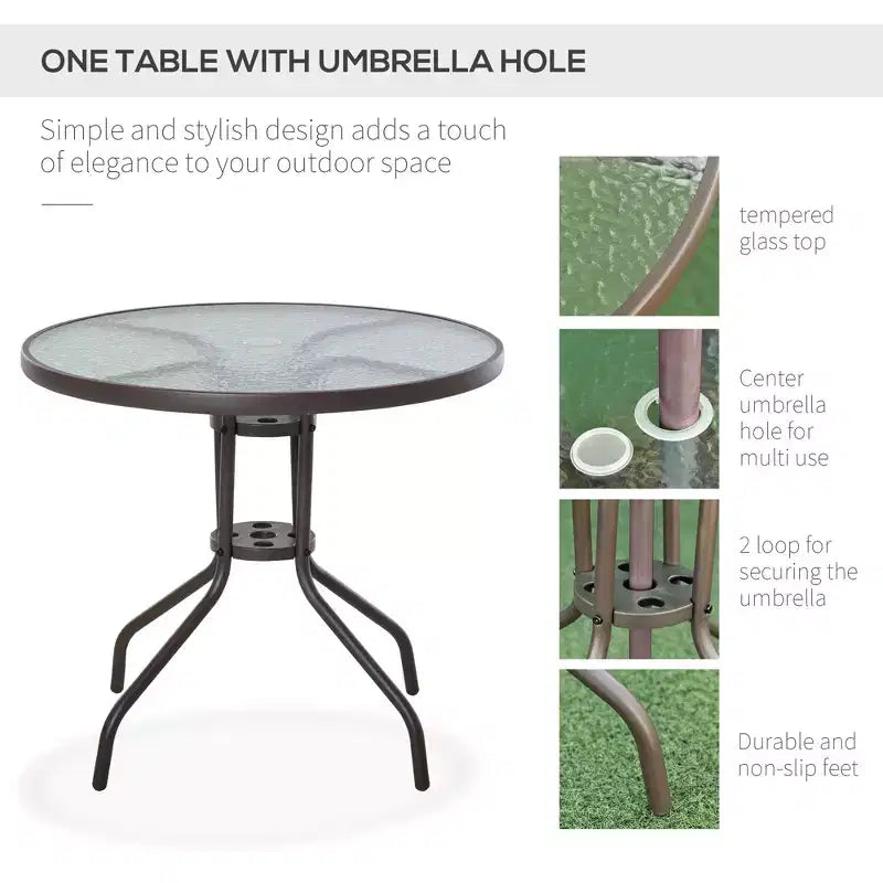 6 Piece Patio Dining Set for 4 with Umbrella, Outdoor Table and Chairs with 4 Folding Dining Chairs & Round Glass Table