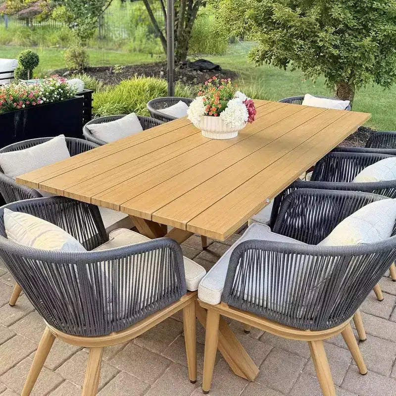 Zestaw mebli jadalnianych na patio PURPLE LEAF, aluminiowy stół i krzesła z plecionką ze sznurka, poduszki w zestawie, do dekoracji ogrodu i kuchni