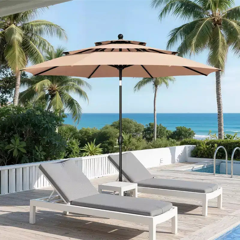Captiva Designs 6-teiliges Patio-Ess-Set mit Stahltisch mit Lamellenplatte und Metallstühlen mit gestreifter Rückenlehne sowie Sonnenschirm