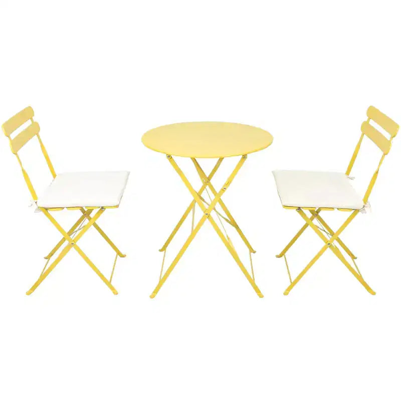 1 set of metal 3-piece set of terrace pub balcony metal chairs and tables yellow