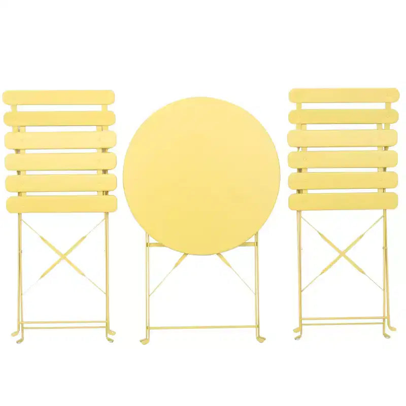 1 set of metal 3-piece set of terrace pub balcony metal chairs and tables yellow