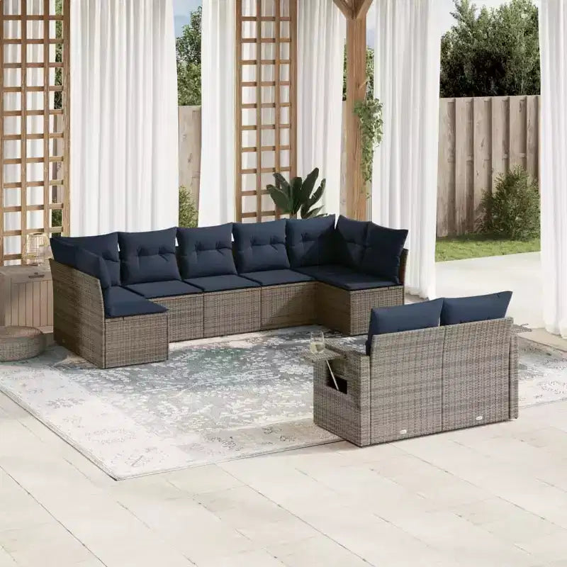 vidaXL Patio Sofa Set Black PE Rattan, Polyester, Powder-Coated Steel