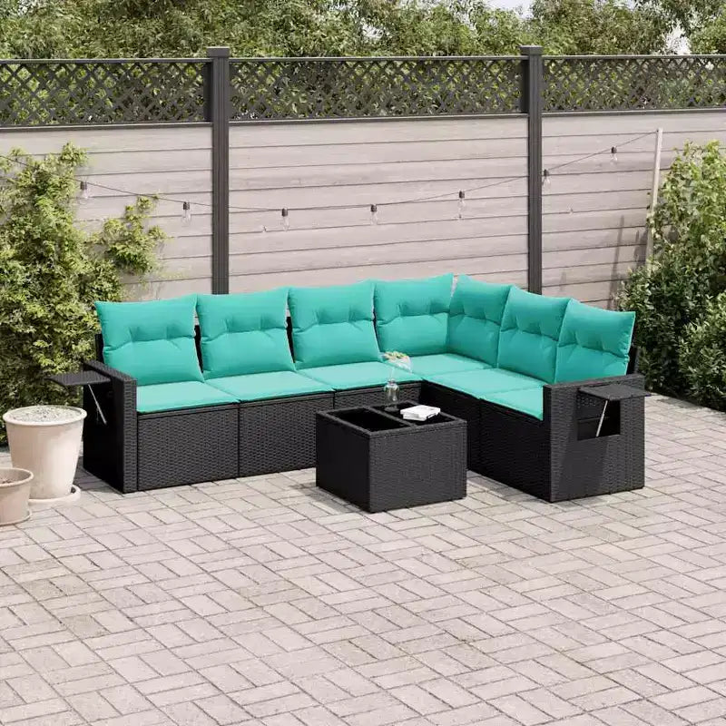 vidaXL Patio Sofa Set Black Sofa, Blue Cushions