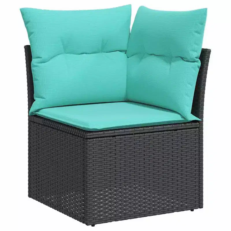 vidaXL Patio Sofa Set Black Sofa, Blue Cushions