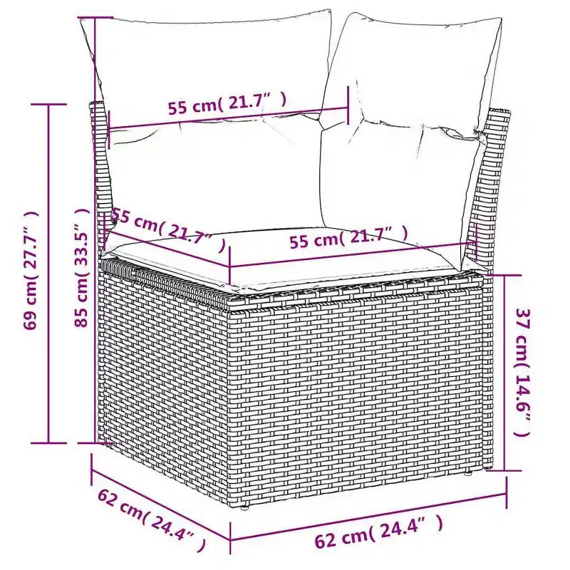 vidaXL Patio Sofa Set Black Sofa, Blue Cushions