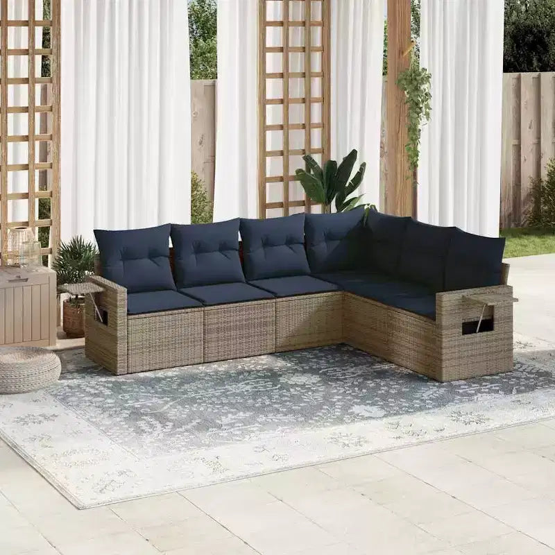 vidaXL Patio Sofa Set Black Sofa, Blue Cushions