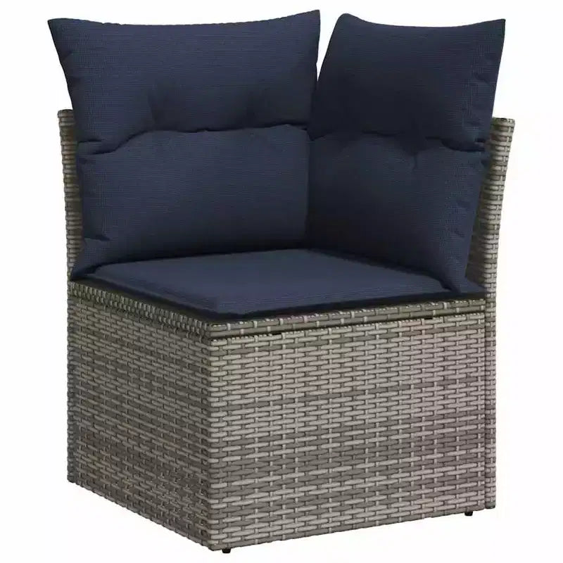 vidaXL Patio Sofa Set Black Sofa, Blue Cushions