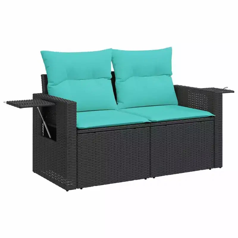 vidaXL Patio Sofa Set Black Sofa, Blue Cushions