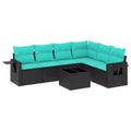 vidaXL Patio Sofa Set Black Sofa, Blue Cushions