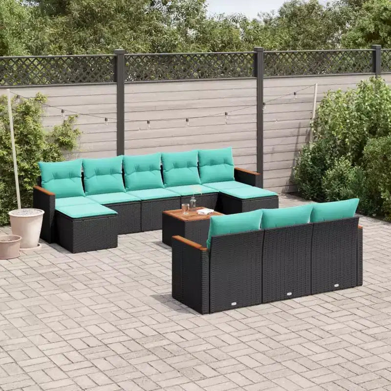 vidaXL Patio Sofa Set Black PE Rattan 10 Piece Modular Patio Sofa Set