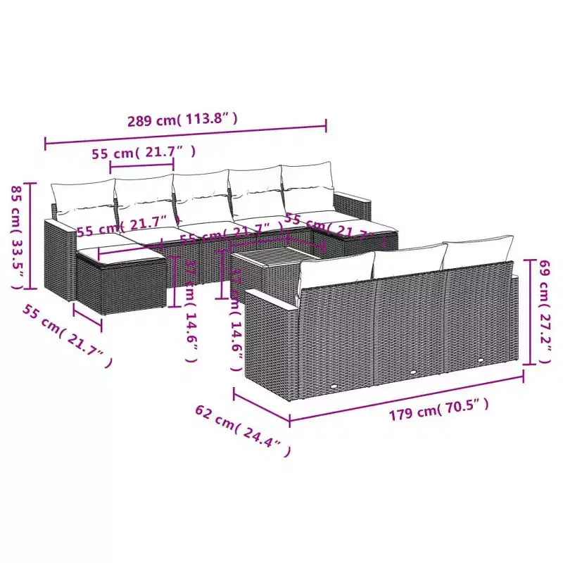 vidaXL Patio Sofa Set Black PE Rattan 10 Piece Modular Patio Sofa Set