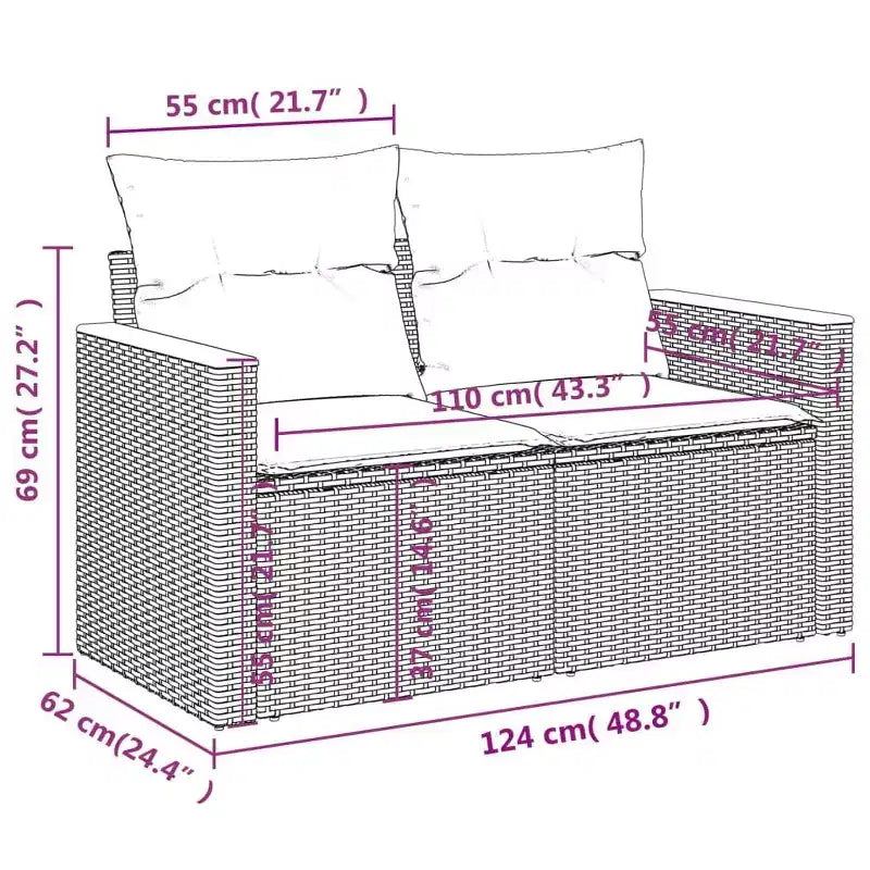 vidaXL Patio Sofa Set Black PE Rattan 10 Piece Modular Patio Sofa Set