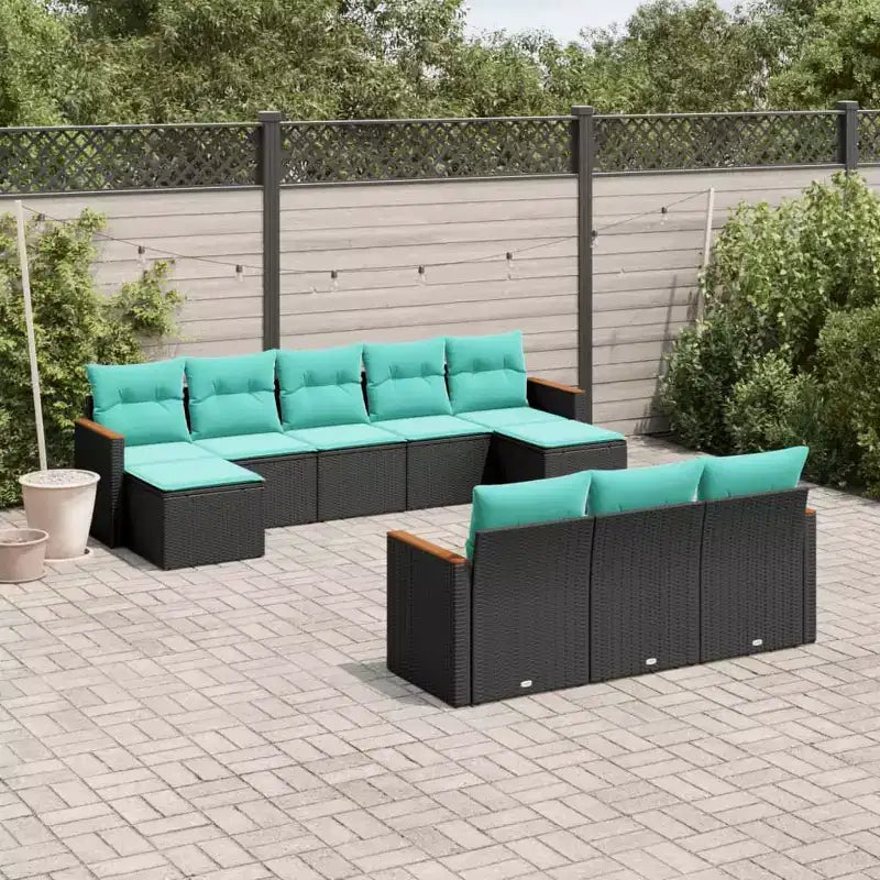 vidaXL Patio Sofa Set Black PE Rattan 10 Piece Modular Patio Sofa Set