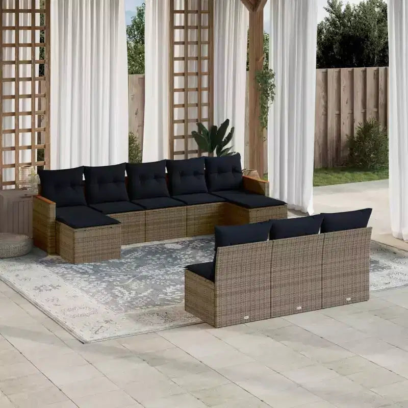 vidaXL Patio Sofa Set Black PE Rattan 10 Piece Modular Patio Sofa Set