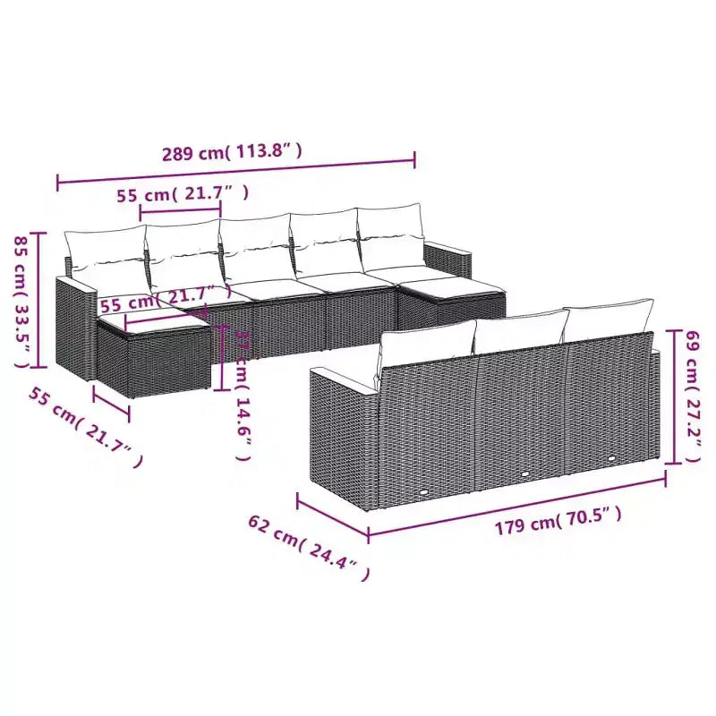 vidaXL Patio Sofa Set Black PE Rattan 10 Piece Modular Patio Sofa Set