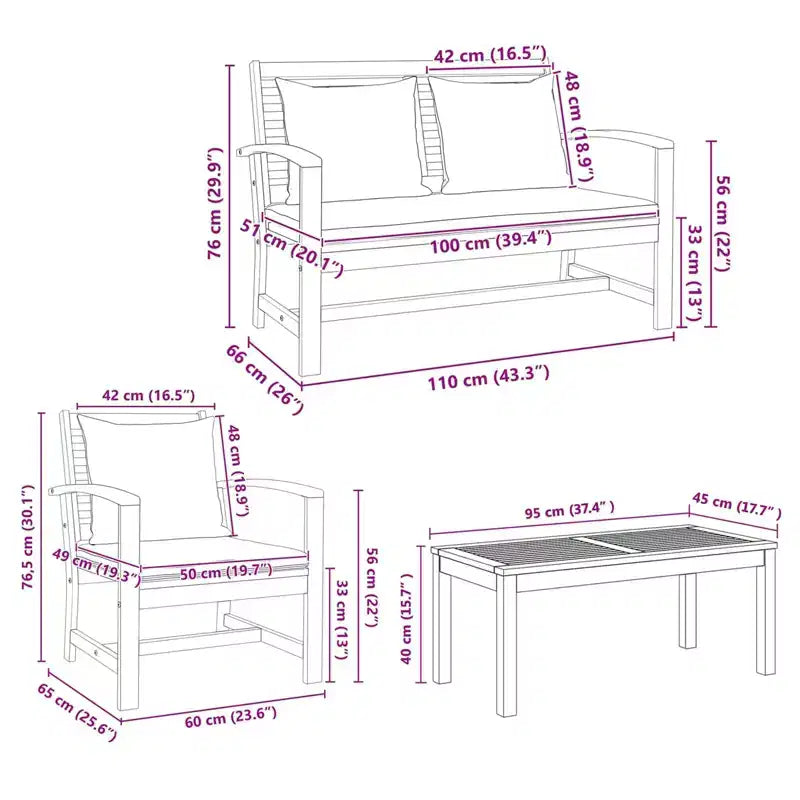 Garden Sofa Set 4 pcs Natural Solid teak wood