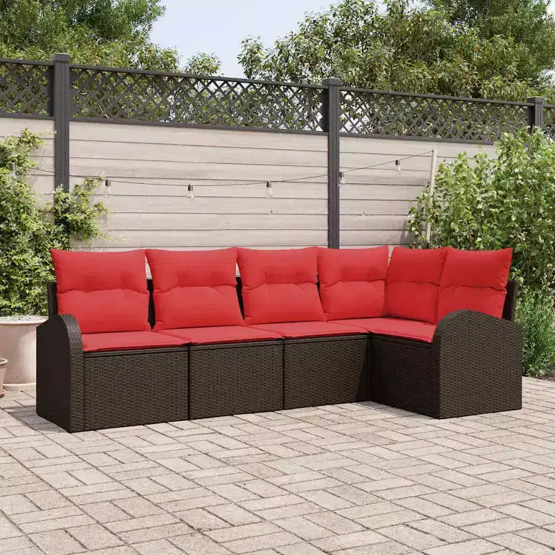 vidaXL Garden Sofa Set with Cushion 5 pcs Brown Poly rattan