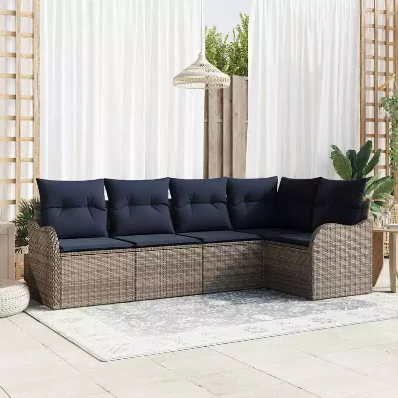 vidaXL Garden Sofa Set with Cushion 5 pcs Brown Poly rattan