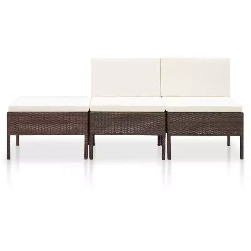 vidaXL Patio Furniture Set 3 Piece Sectional Sofa with Coffee Table Rattan
