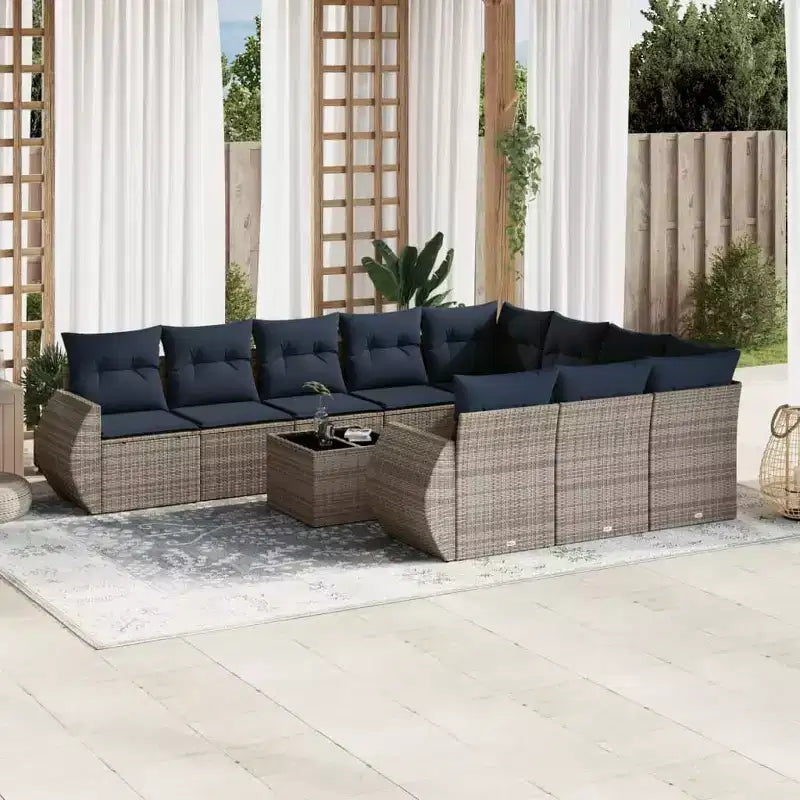 vidaXL 11 Piece Patio Sofa Set with Cushions Gray Poly Rattan