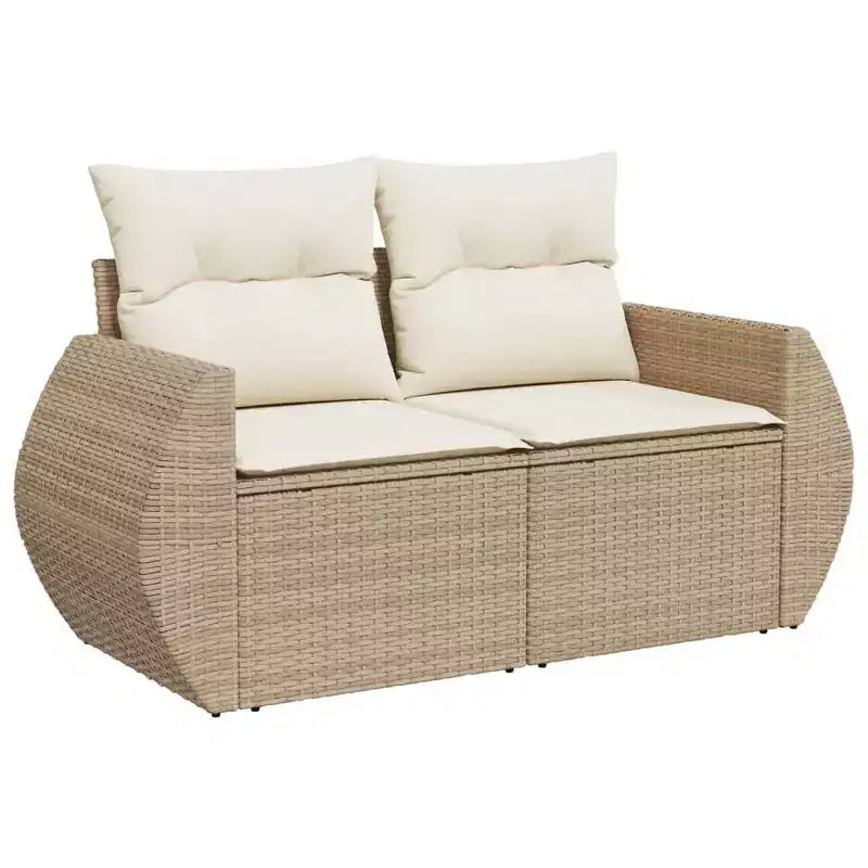 vidaXL 11-teiliges Sofaset für die Terrasse mit Kissen aus beigefarbenem Poly-Rattan