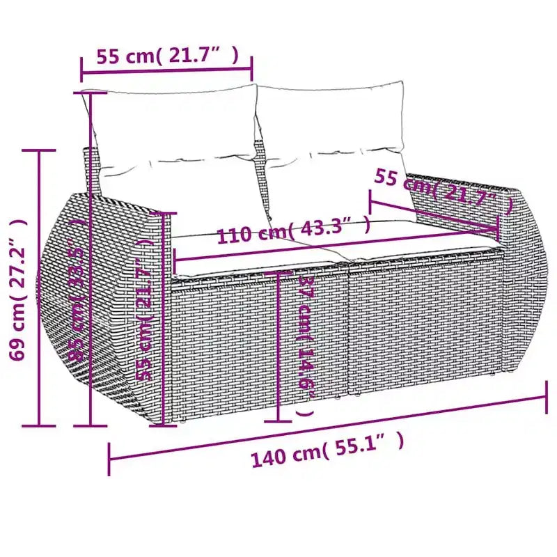 vidaXL 11-teiliges Sofaset für die Terrasse mit Kissen aus beigefarbenem Poly-Rattan