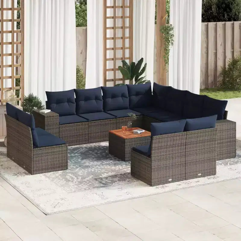 vidaXL 12 Piece Patio Sofa Set with Cushions Black Poly Rattan