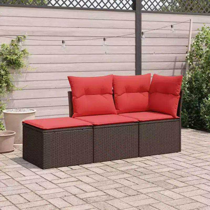 vidaXL 3 Piece Patio Sofa Set with Cushions Poly Rattan