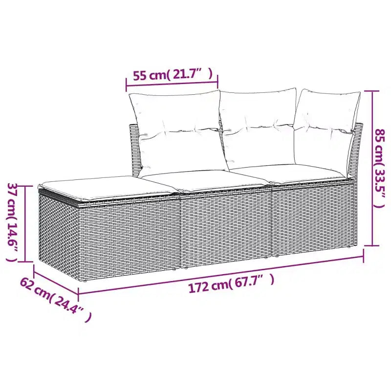 vidaXL 3 Piece Patio Sofa Set with Cushions Poly Rattan