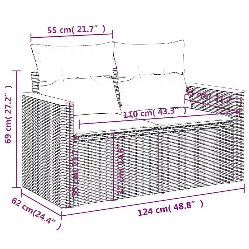vidaXL 7 Piece Patio Sofa Set with Cushions Black Poly Rattan (US only)