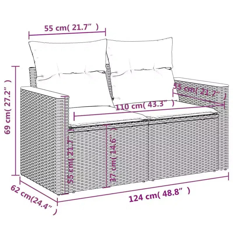 vidaXL 7 Piece Patio Sofa Set with Cushions Black Poly Rattan (US only)
