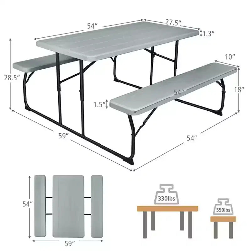 Conjunto plegable de mesa y bancos de picnic para interior y exterior con textura similar a la madera