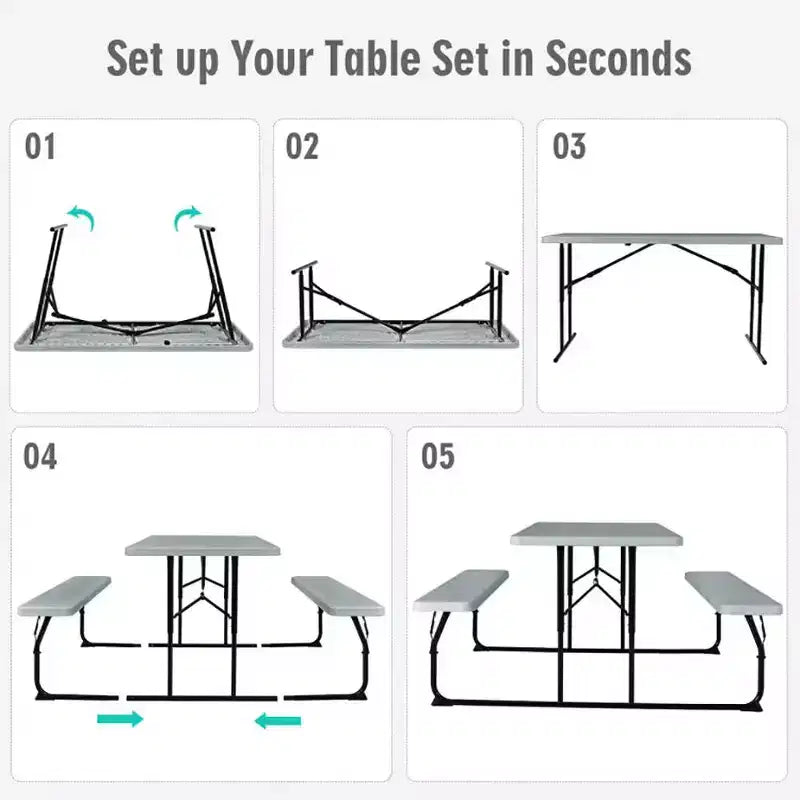 Conjunto plegable de mesa y bancos de picnic para interior y exterior con textura similar a la madera