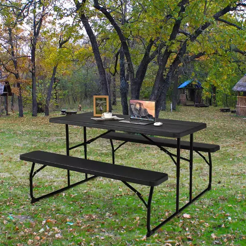Conjunto plegable de mesa y bancos de picnic para interior y exterior con textura similar a la madera