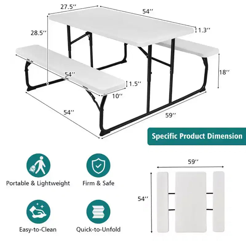 Conjunto plegable de mesa y bancos de picnic para interior y exterior con textura similar a la madera
