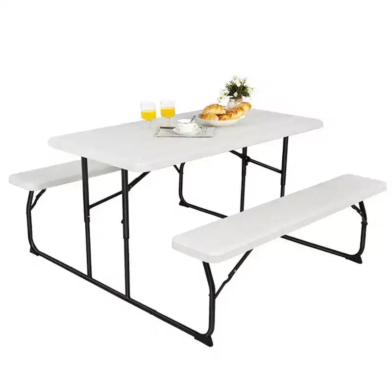 Conjunto plegable de mesa y bancos de picnic para interior y exterior con textura similar a la madera
