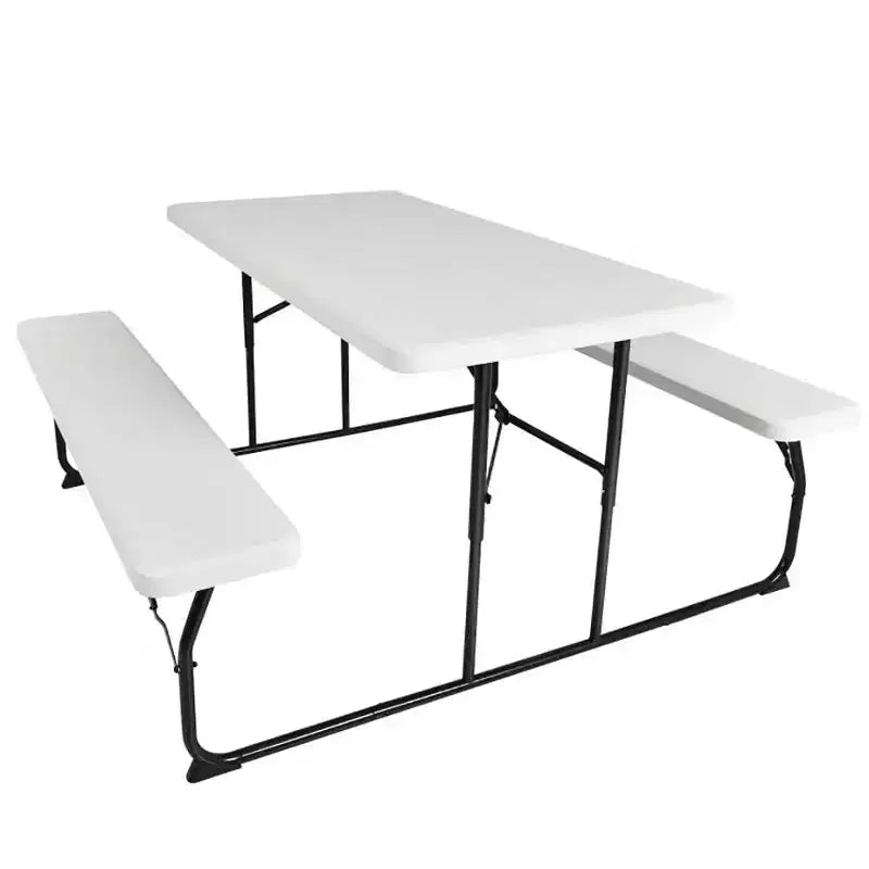 Conjunto plegable de mesa y bancos de picnic para interior y exterior con textura similar a la madera