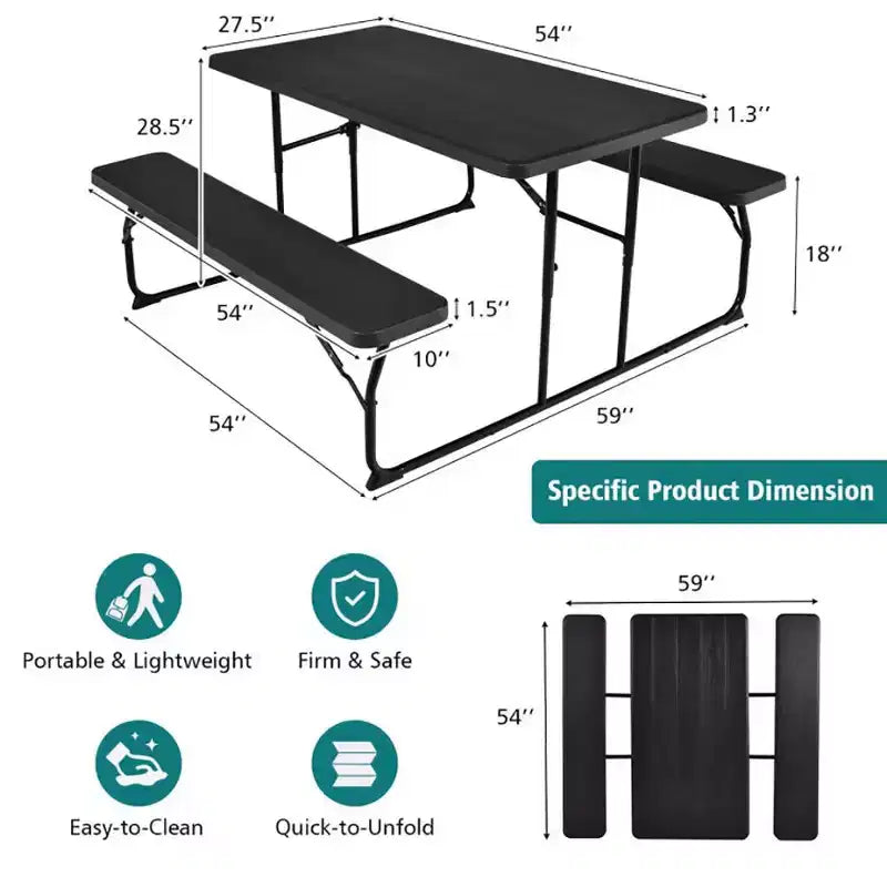 Conjunto plegable de mesa y bancos de picnic para interior y exterior con textura similar a la madera