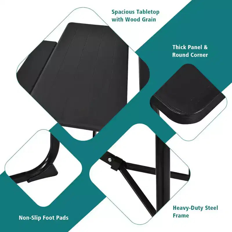 Conjunto plegable de mesa y bancos de picnic para interior y exterior con textura similar a la madera