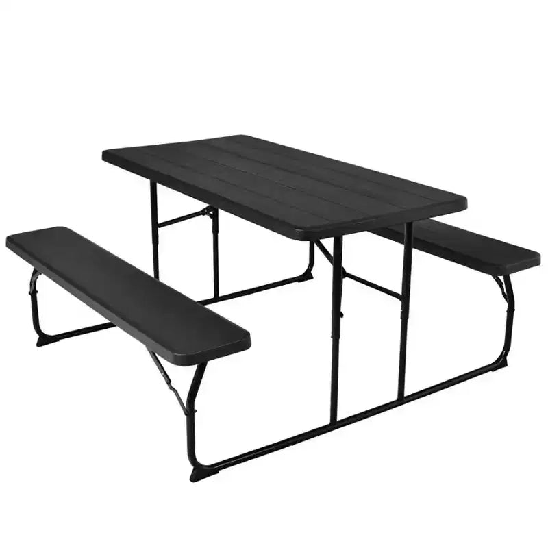 Conjunto plegable de mesa y bancos de picnic para interior y exterior con textura similar a la madera