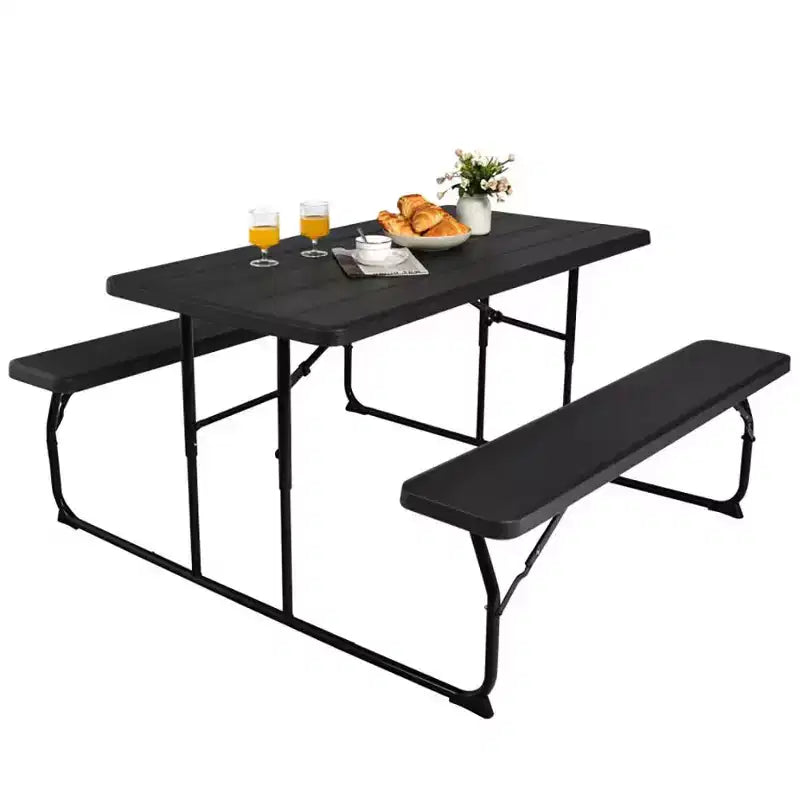 Conjunto plegable de mesa y bancos de picnic para interior y exterior con textura similar a la madera